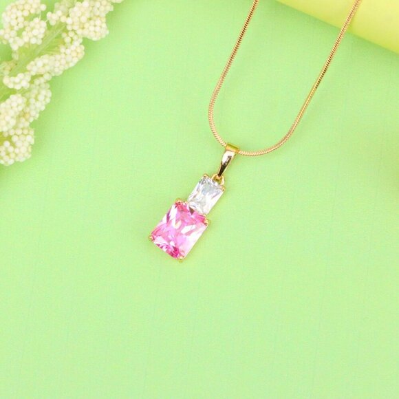 "Chic Pink Pendant in Gold-Plated Brass – Feminine and Elegant Look, XPPT1808 - Picture 13 of 13